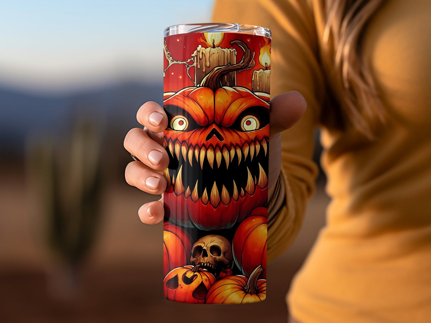 Scary Halloween Themed Tumbler with Pumpkin Design