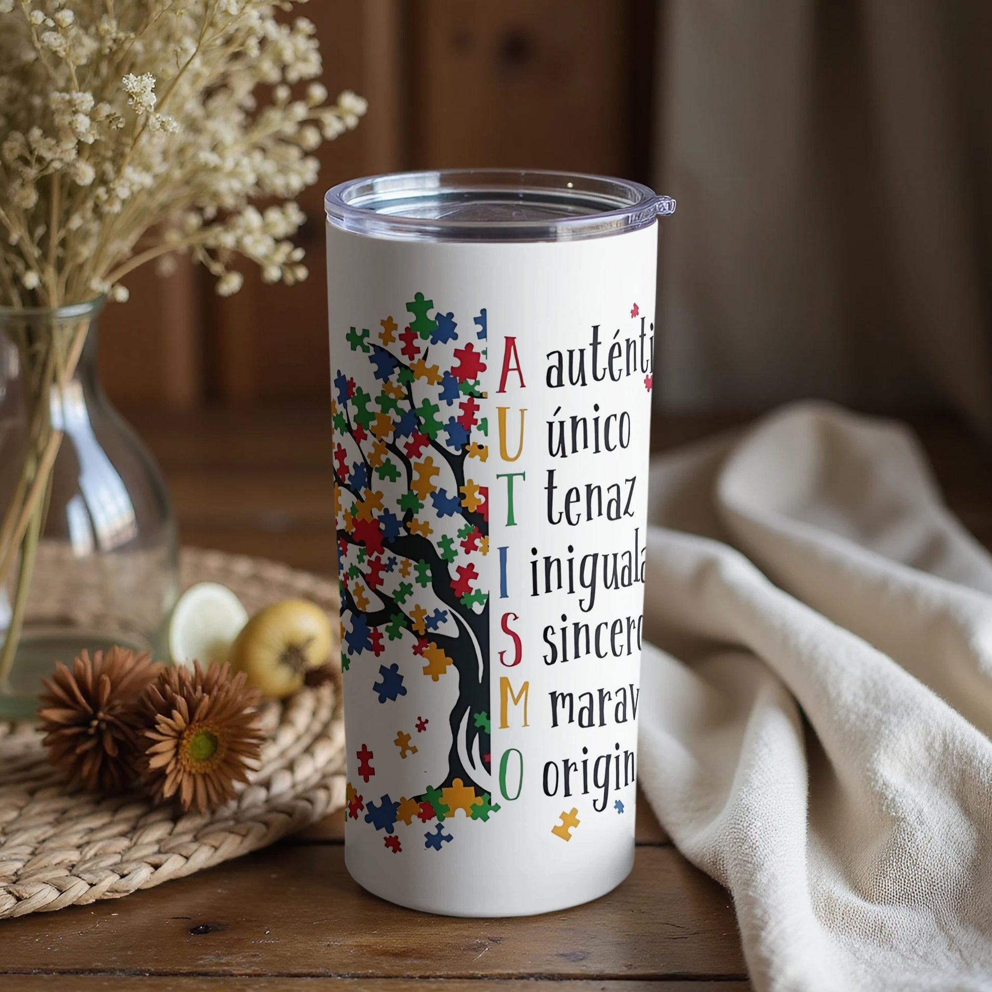 Vibrant Tree Puzzle Design Autismo Motivational Mug
