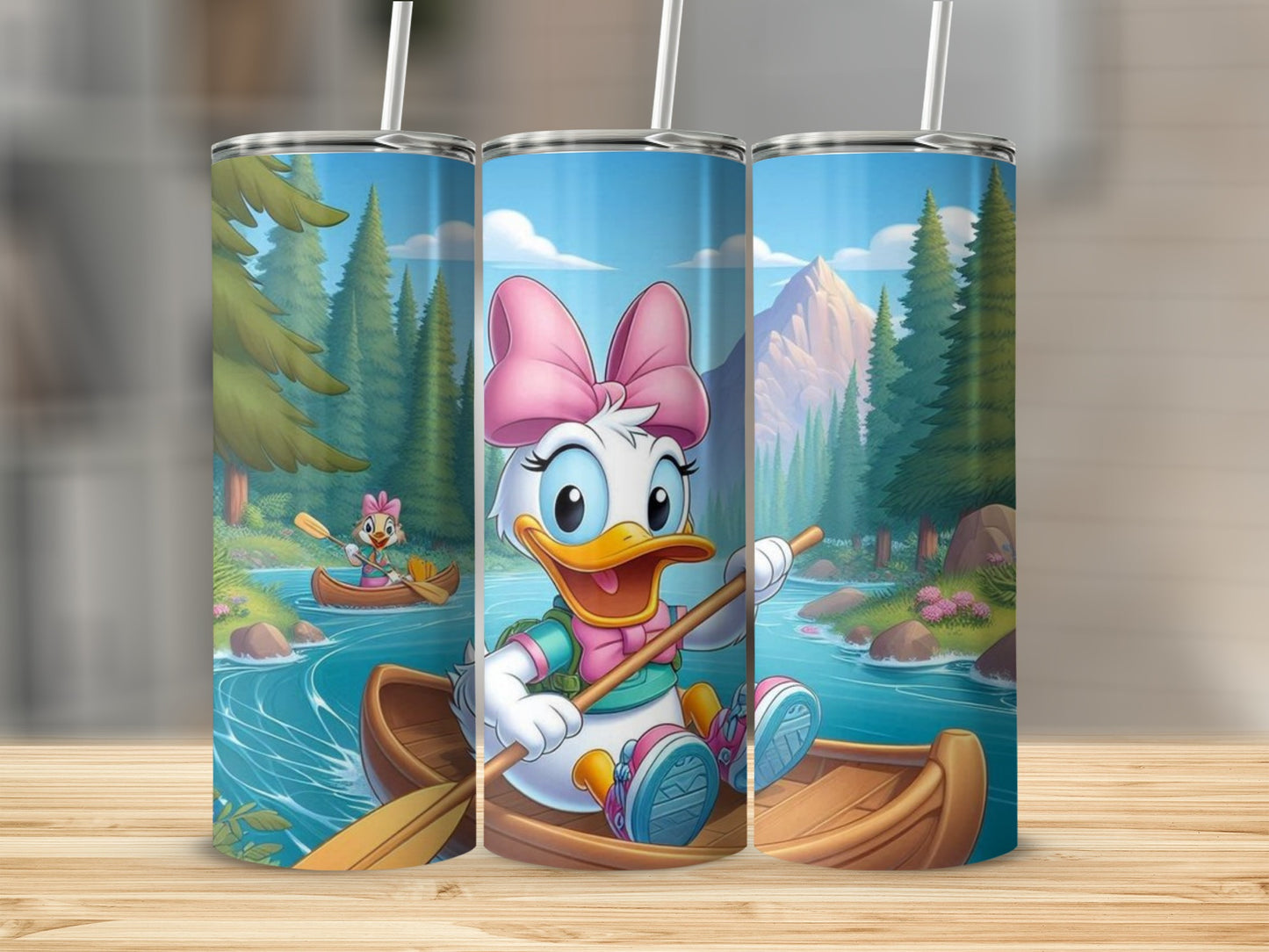 Cute Cartoon Duck With Bow Rowing Boat Tumbler Cup