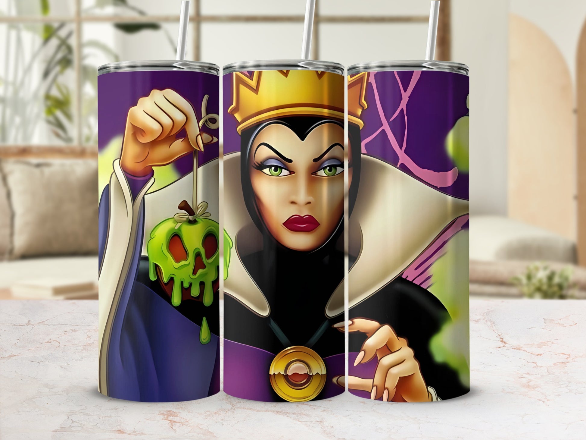 Evil Queen Poison Apple Tumbler with Straw Custom Design