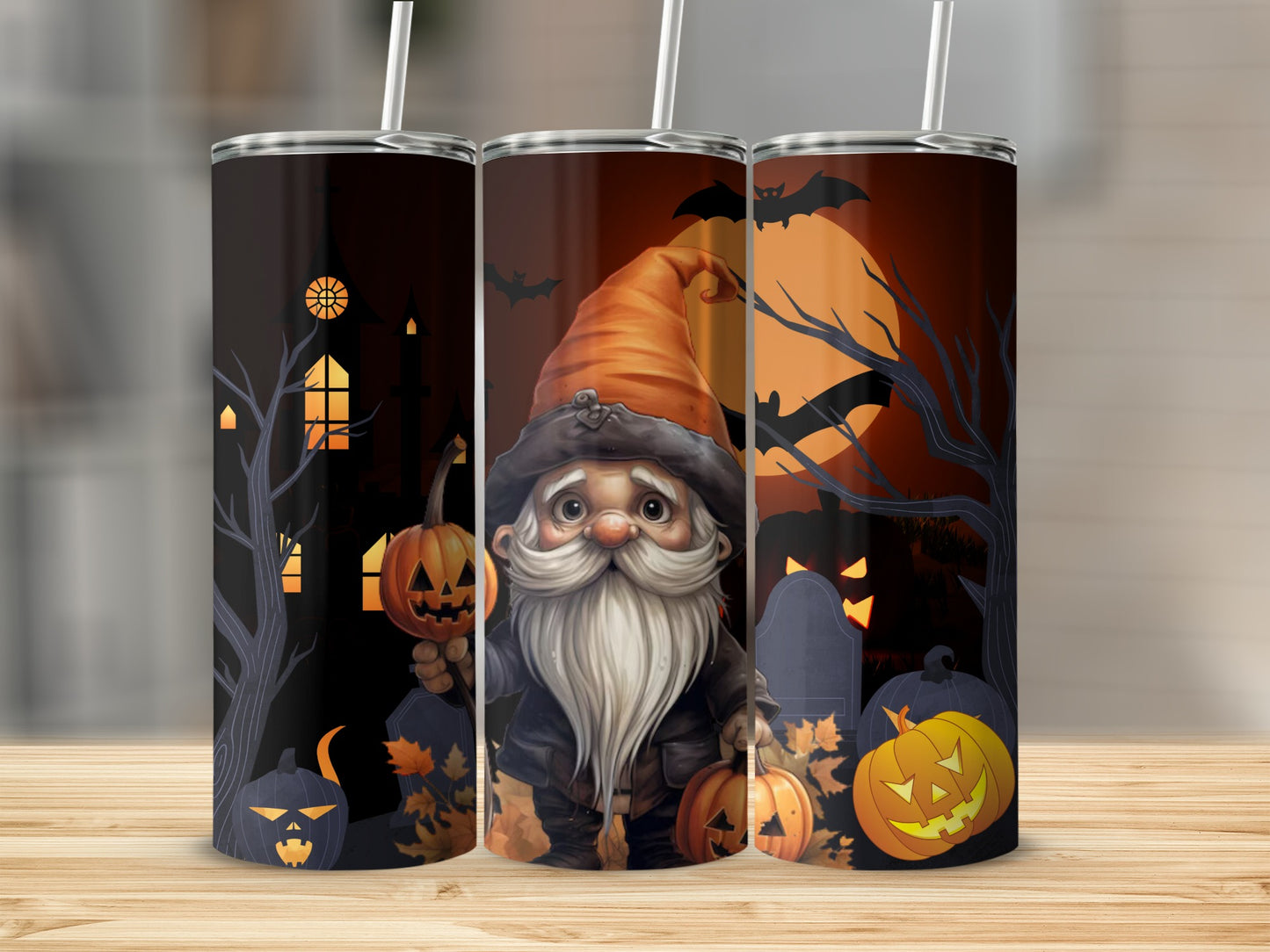 Halloween Gnome and Pumpkin Scene Tall Tumbler