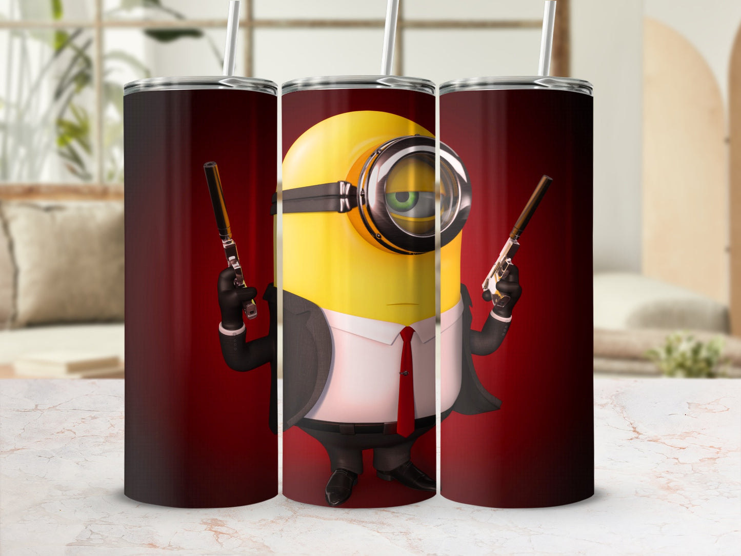 Funny Cartoon Character with Guns Design Tumbler