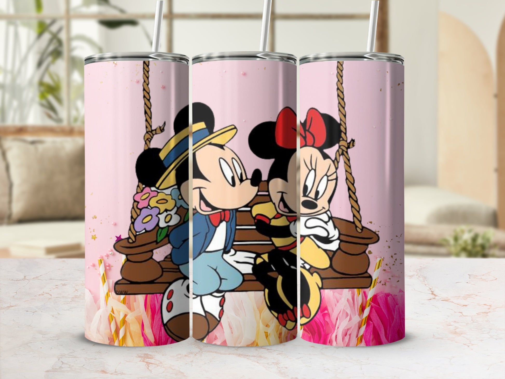 Mickey Minnie Swinging Together Design Tumbler Mug