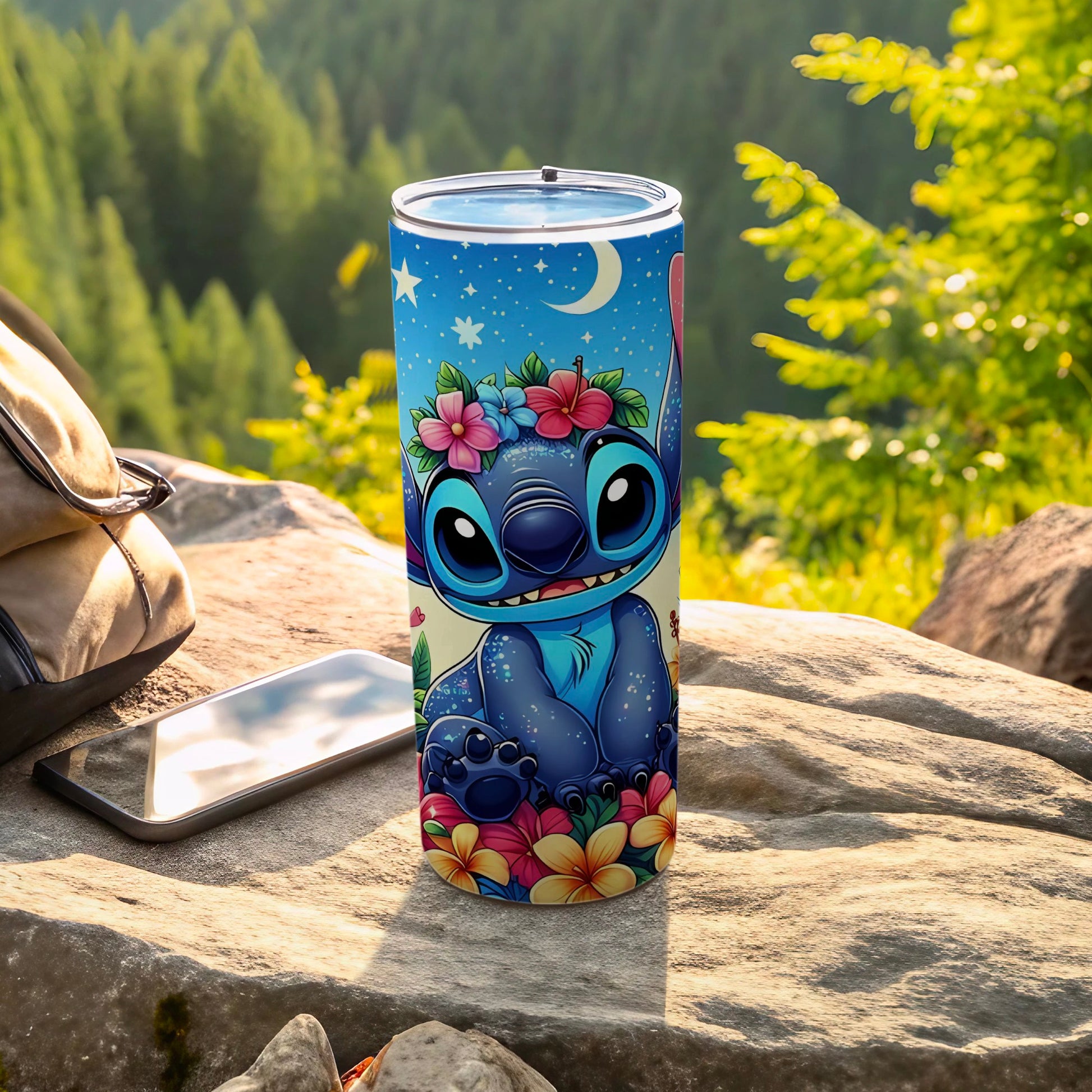 Adorable Stitch Floral Themed Insulated Tumbler Cup