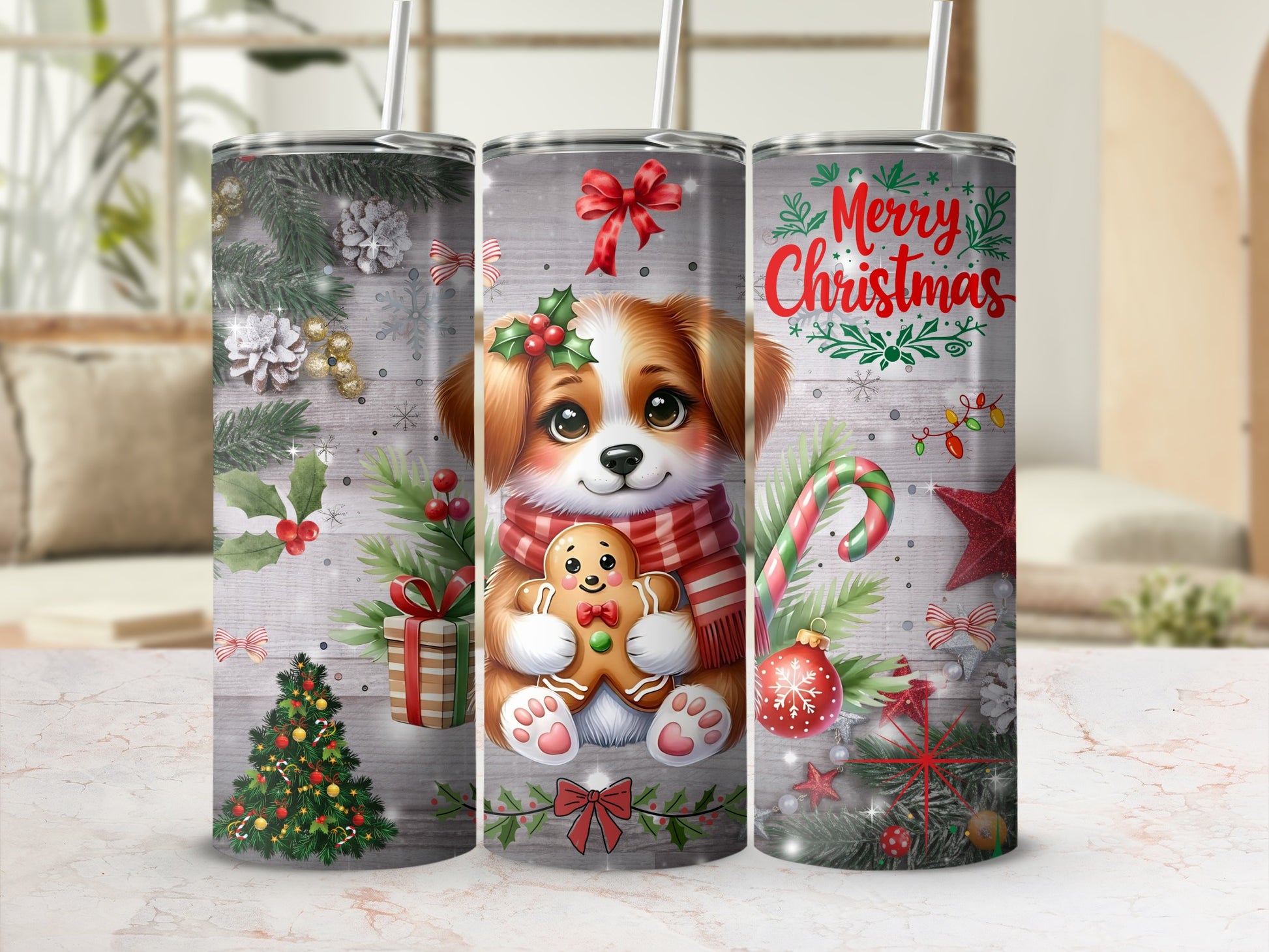 Merry Christmas Dog and Holiday Decorations Tumbler