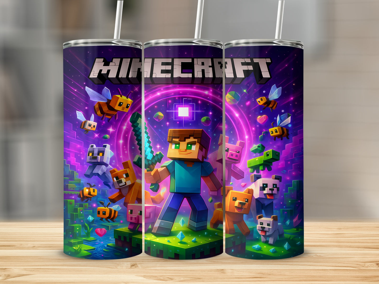 Vibrant Minecraft Game Themed Tumbler with Straw Cup
