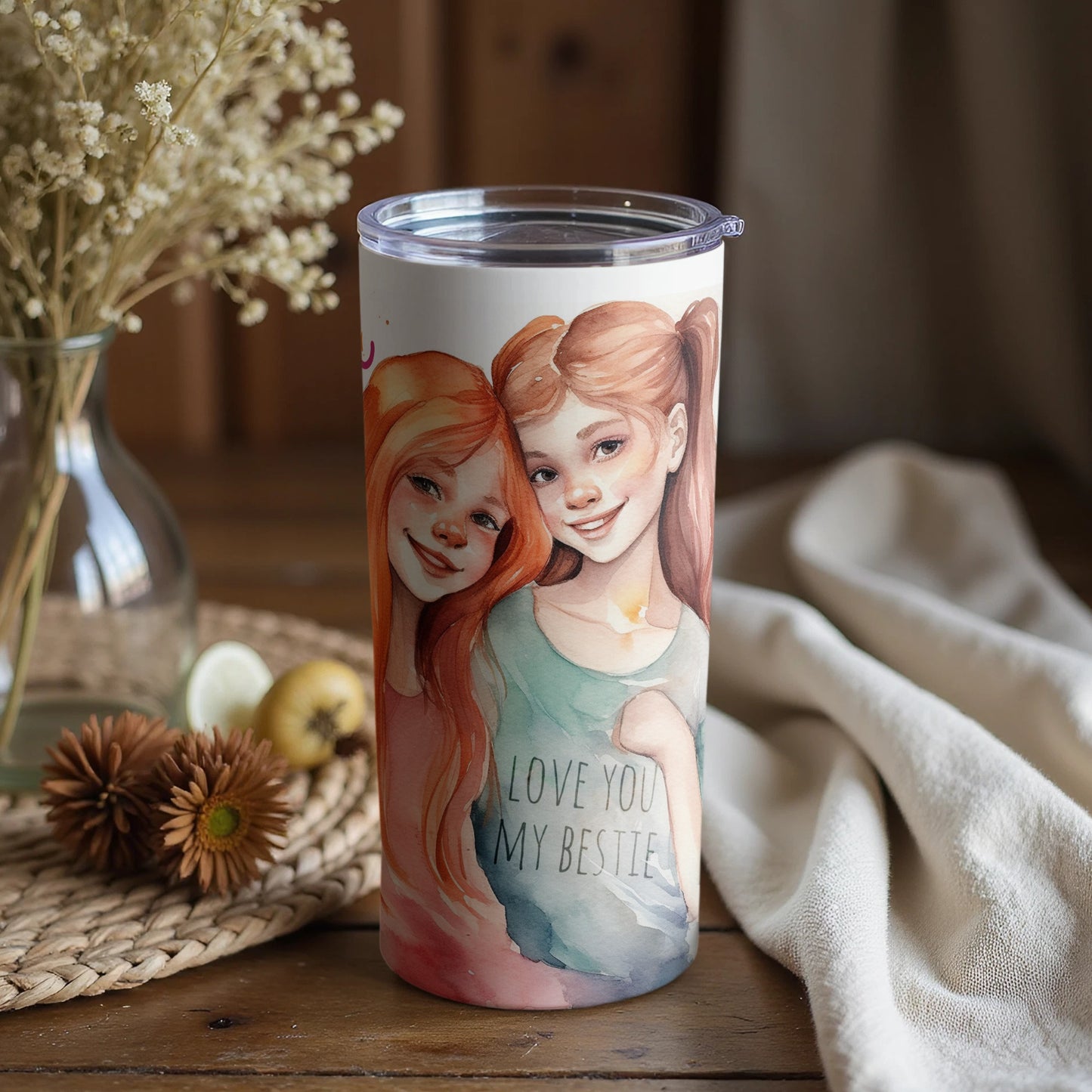 I Love You My Bestie Travel Mug with Heartwarming Artwork