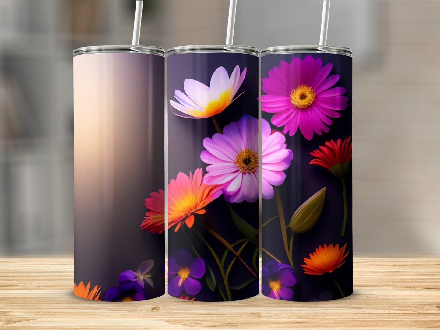 Colorful Floral Pattern on Dark Background Tumbler
