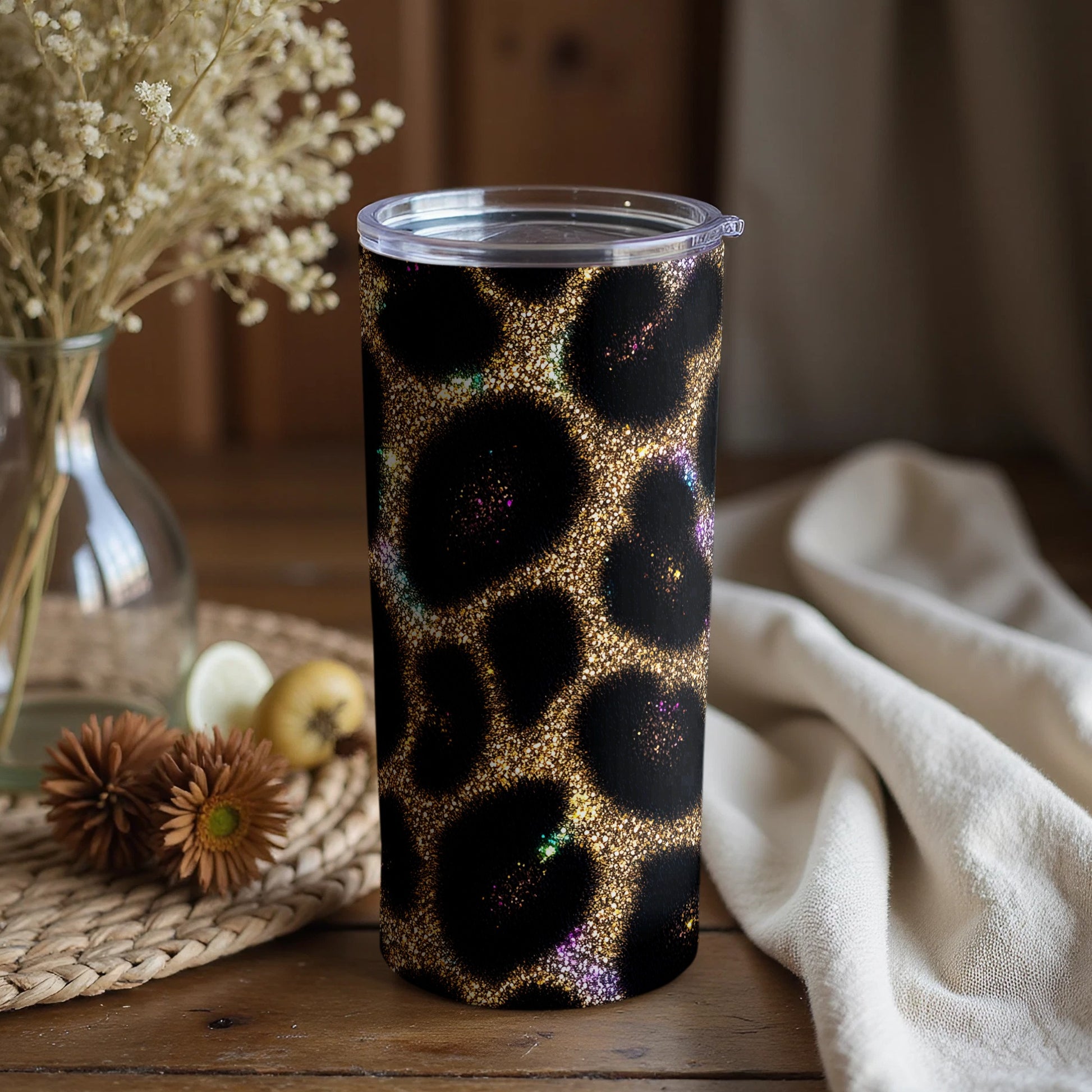 Glittering Leopard Print Tumbler for Stylish Hydration