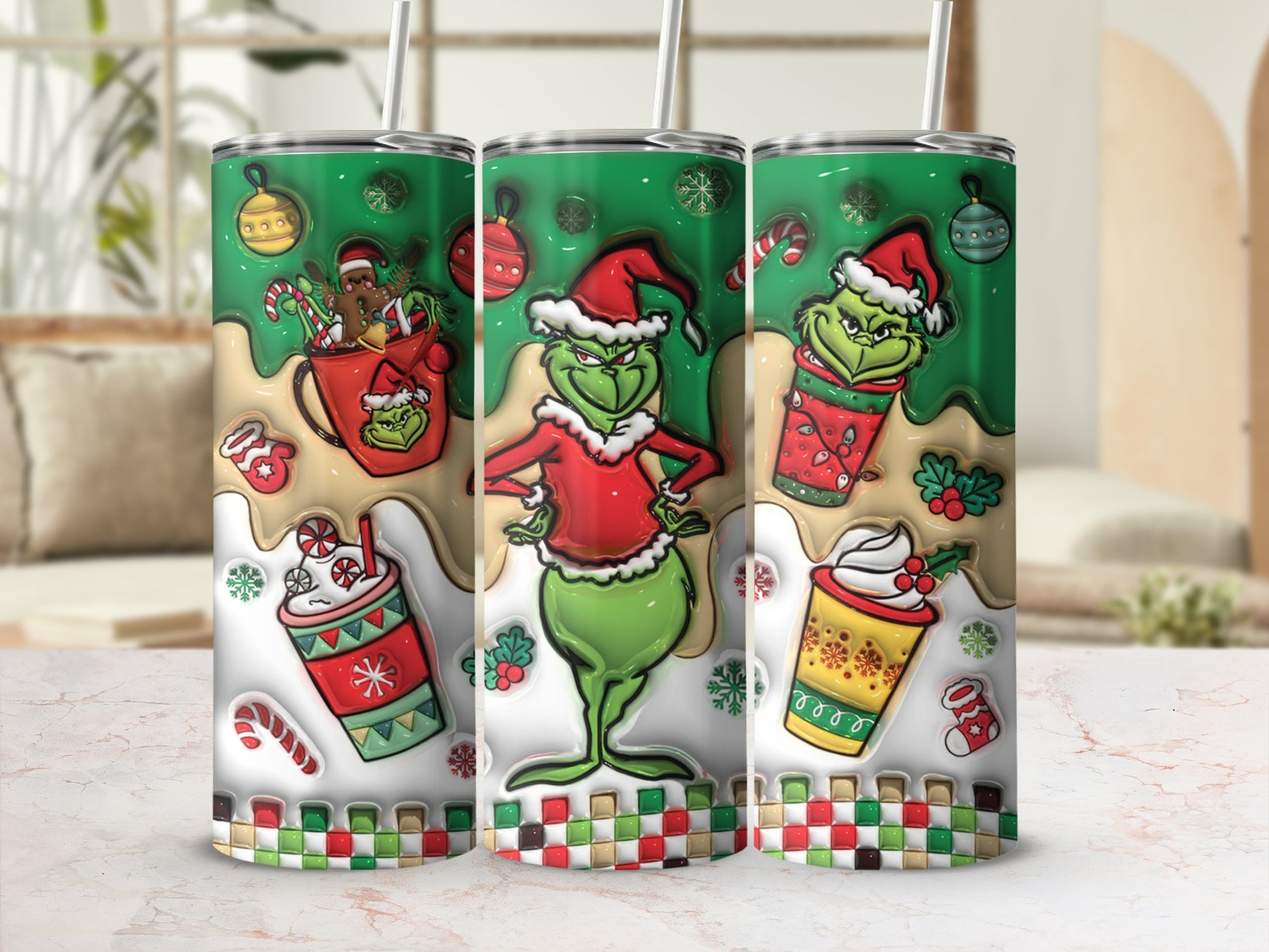 Grinch Themed Festive Holiday Drink Tumbler Product