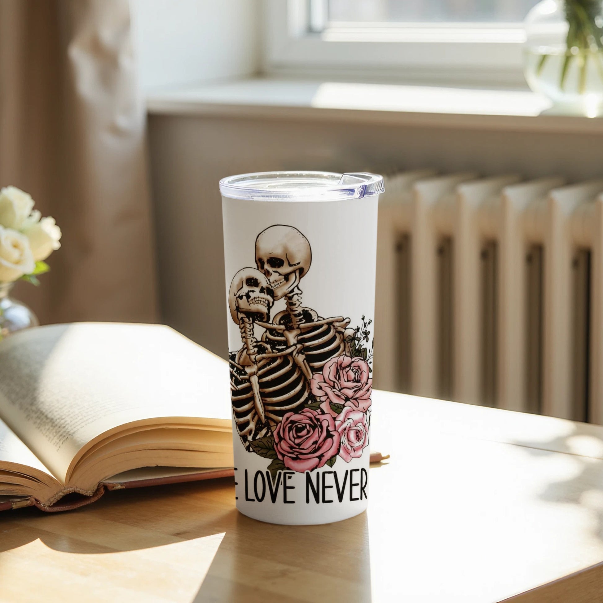 Skeletons Embraced Tumbler Love Never Ends Engraving