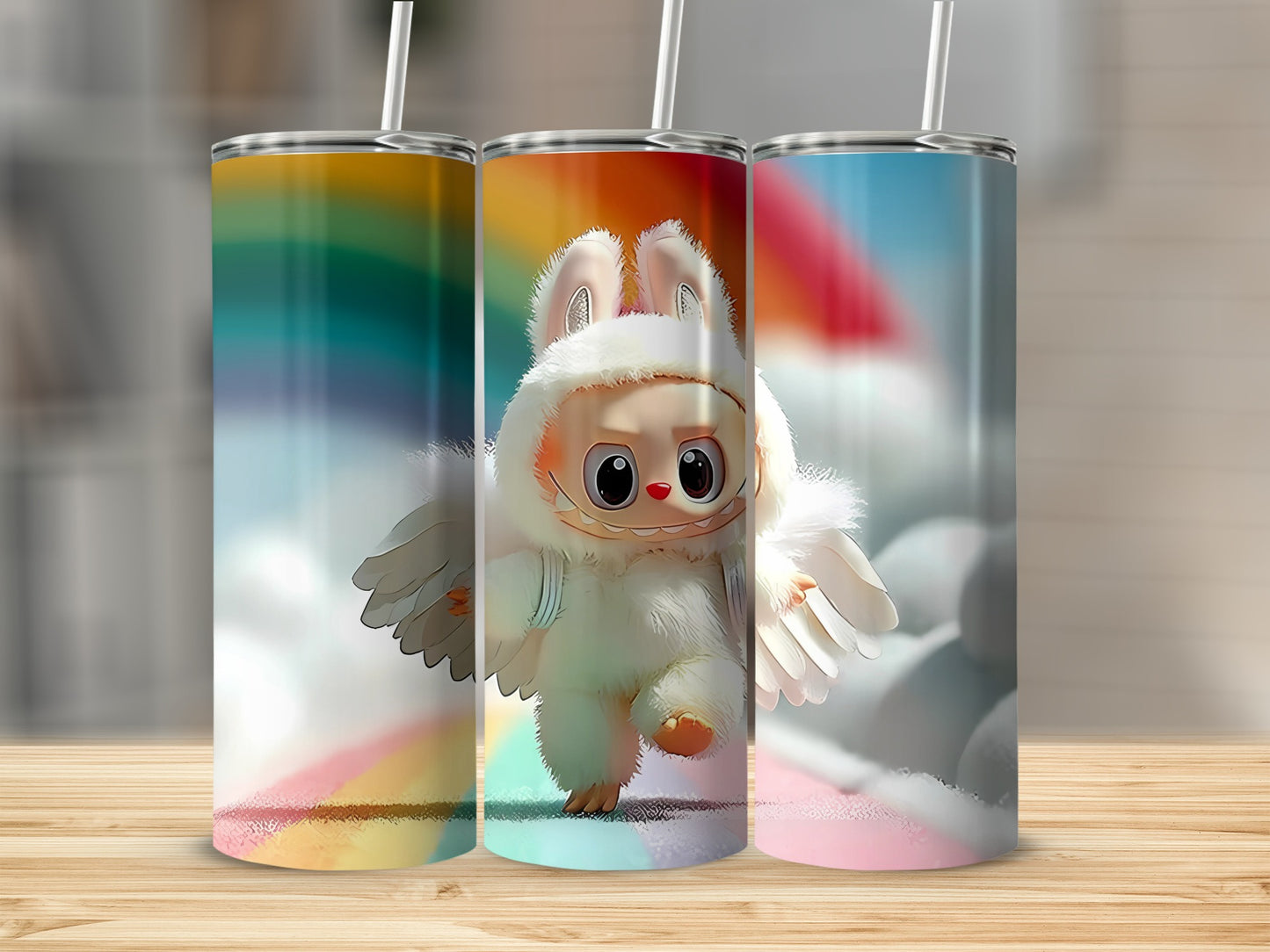 Adorable Winged Animal with Rainbow Background tumbler
