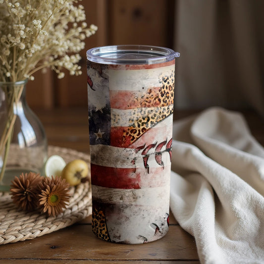 Abstract Mix American Flag Leopard Print Tumbler Cup