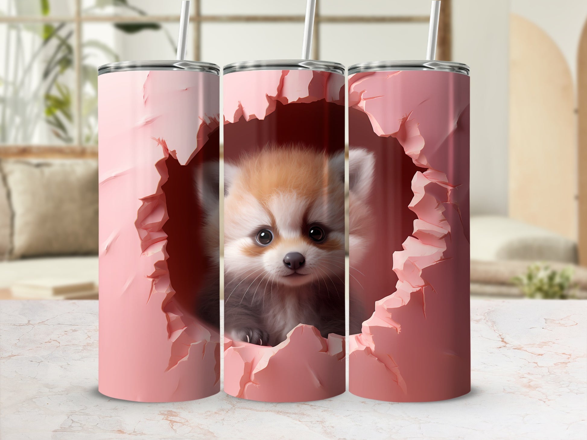Cute Red Panda Peeking Art Stainless Steel Tumbler