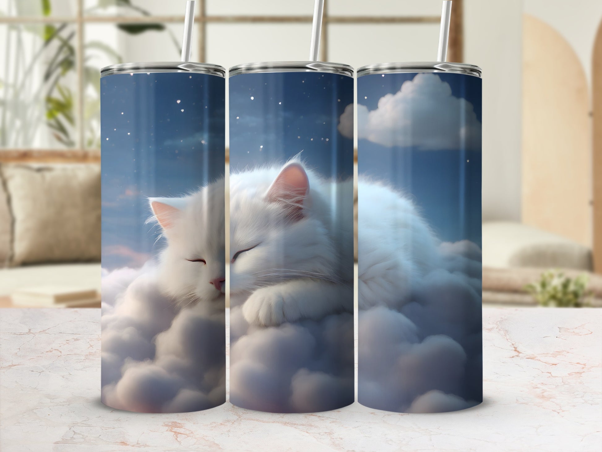 Sleeping White Cat Cloud Bed Starry Night Dream product type
