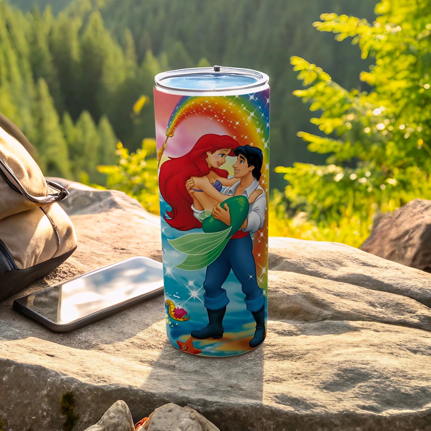Colorful Mermaid and Prince Travel Tumbler Cup