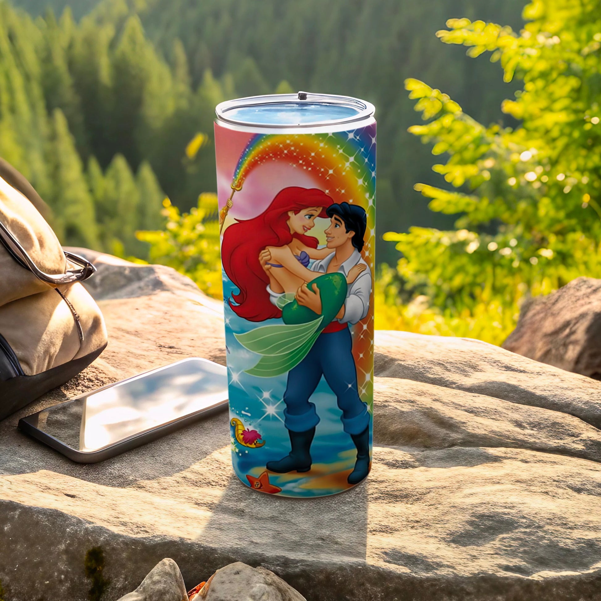 Colorful Mermaid and Prince Travel Tumbler Cup
