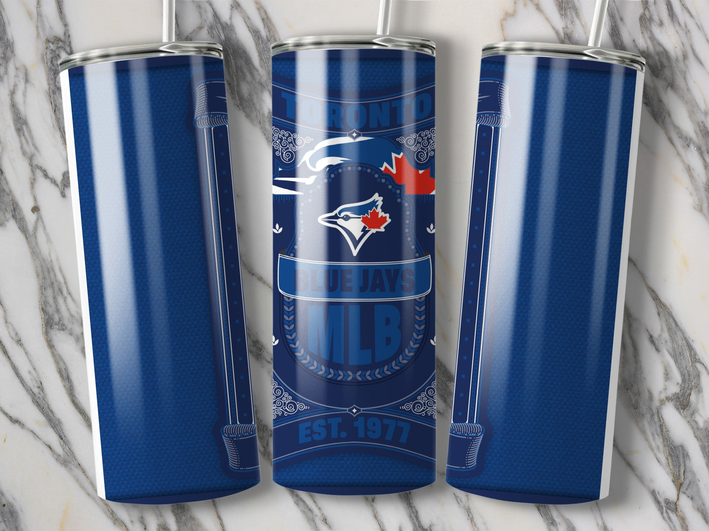 Toronto Blue Jays MLB EST 1977 Label Design Tumbler