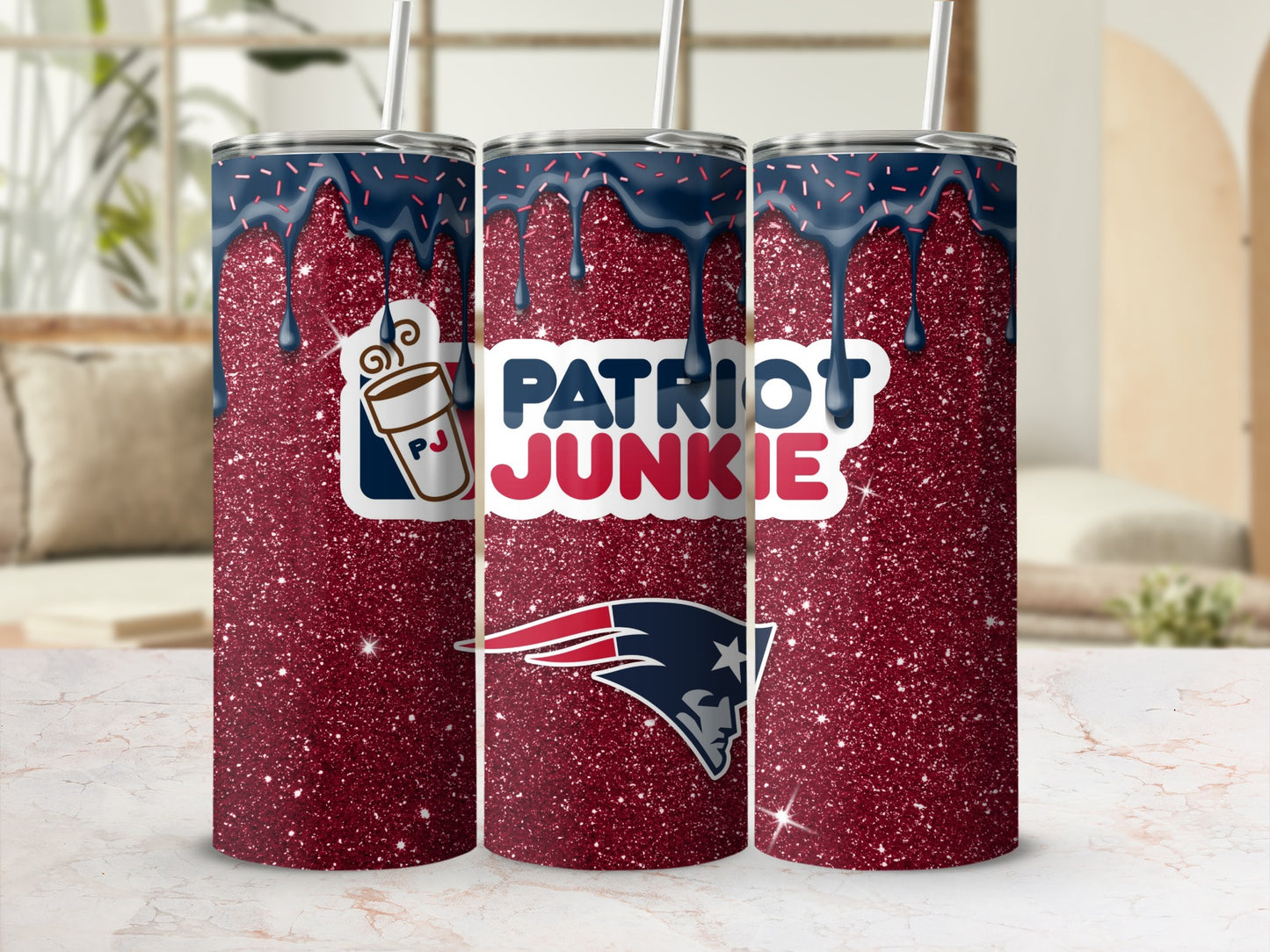 Patriot Junkie Sparkling Tumbler with Drip Design