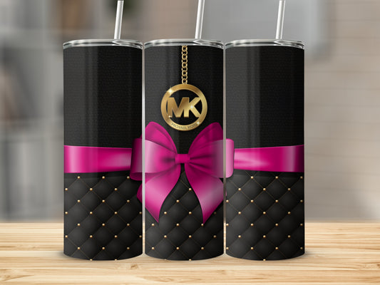 Elegant Black and Pink Tumbler with Metallic Gold Charm