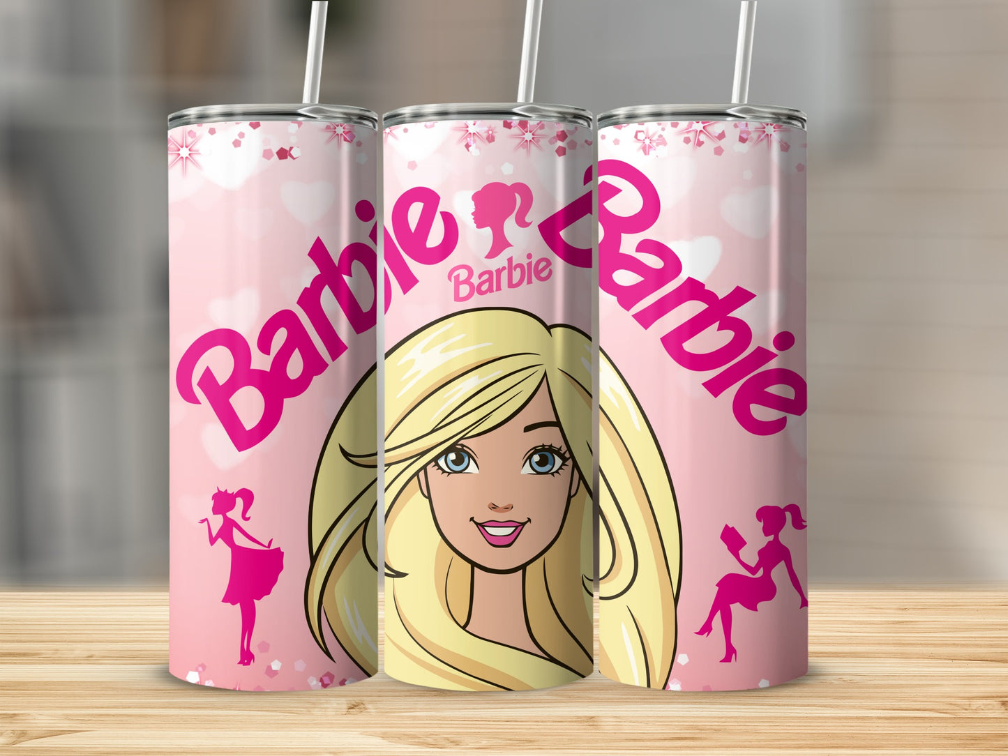 Custom Barbie Pink Tumbler with Straw Barbie Flask