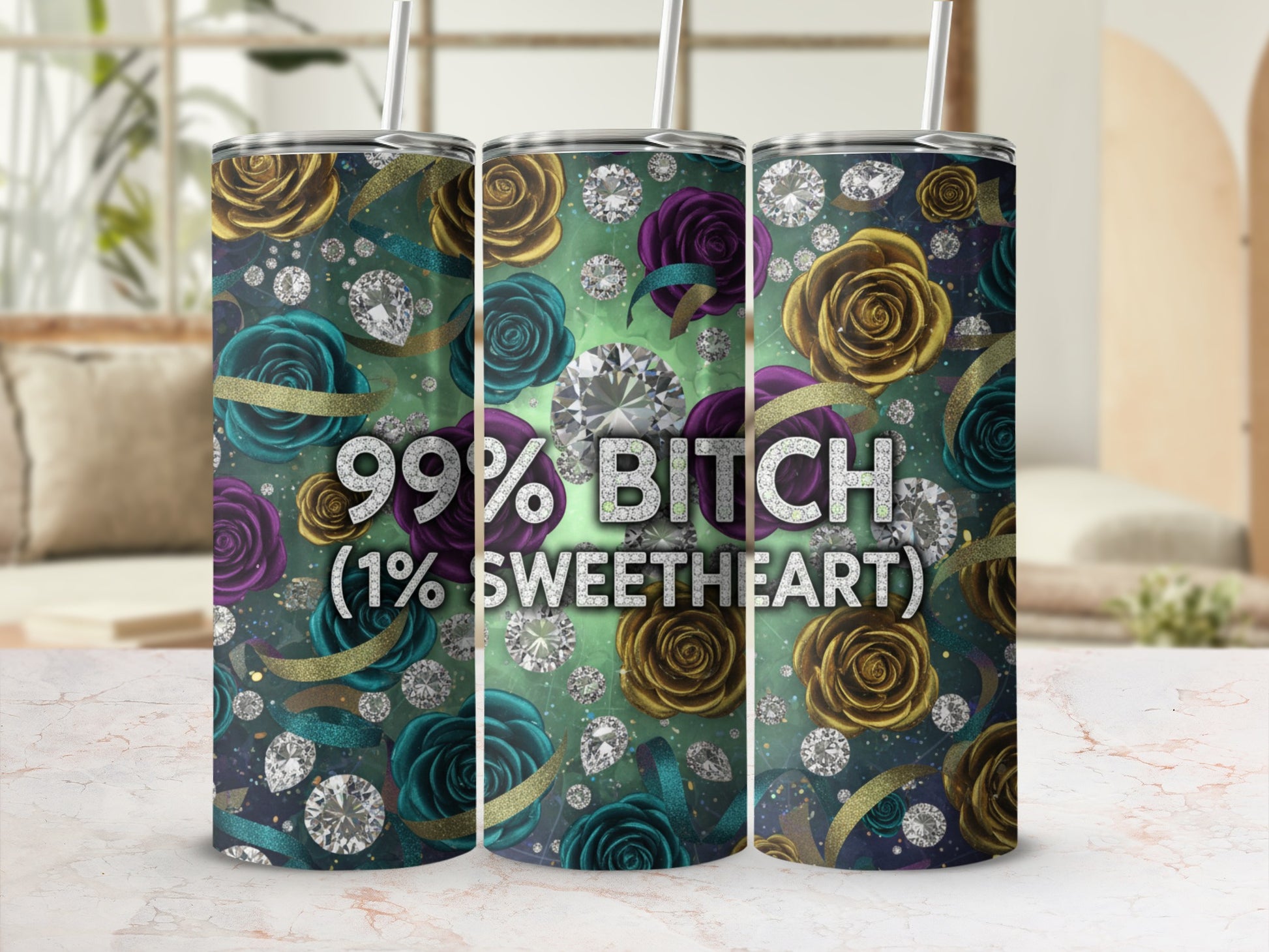 99% Bitch 1% Sweetheart Floral Pattern Tumbler