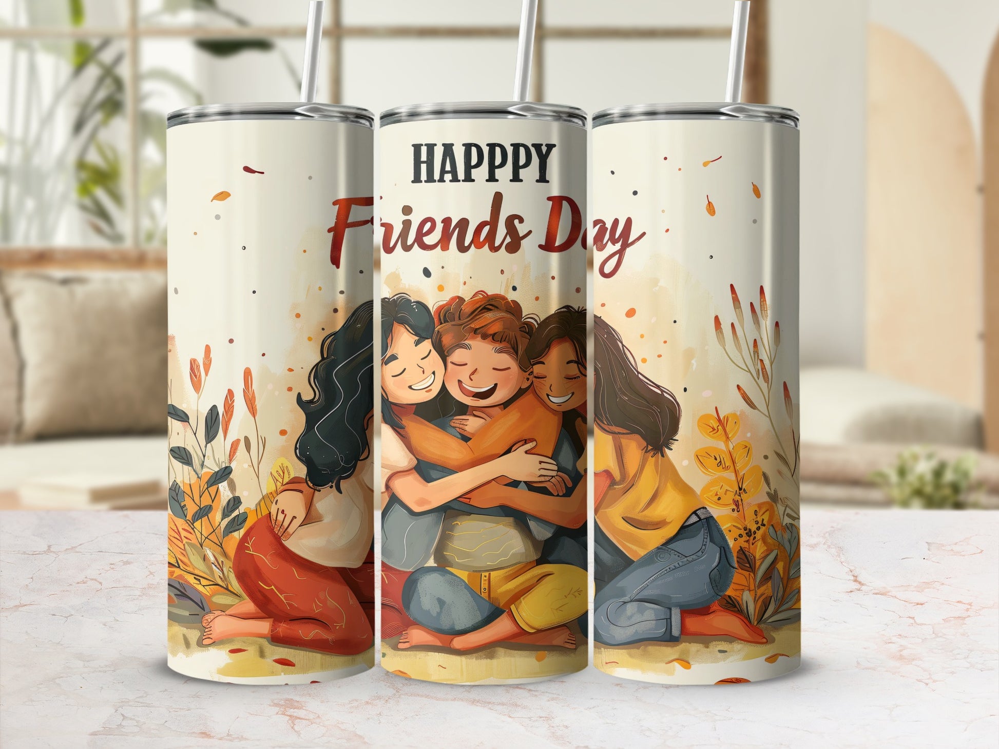 Happy Friends Day Colorful Illustration Tumbler