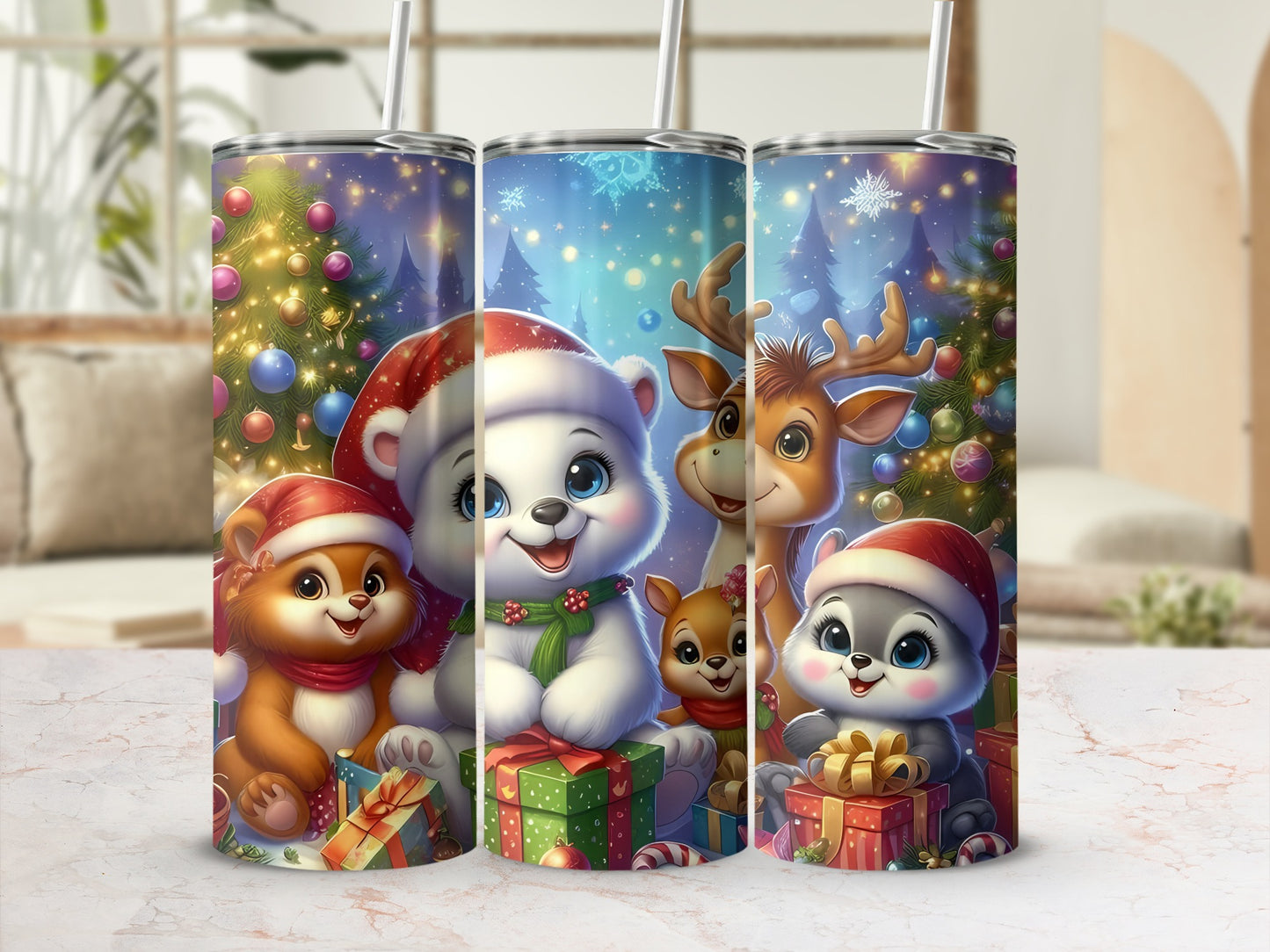 Adorable Christmas Animals Holiday Tumbler Set Gift