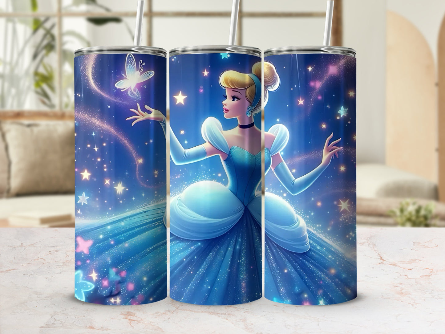 Cinderella and Magical Butterfly Tumbler Cup Design