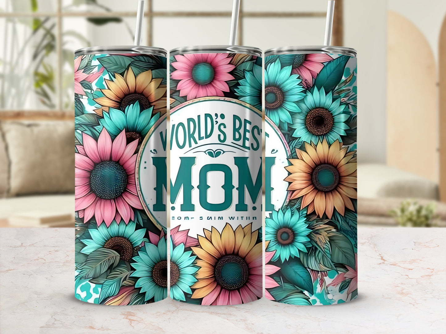 World's Best Mom Floral Themed Tumbler Product