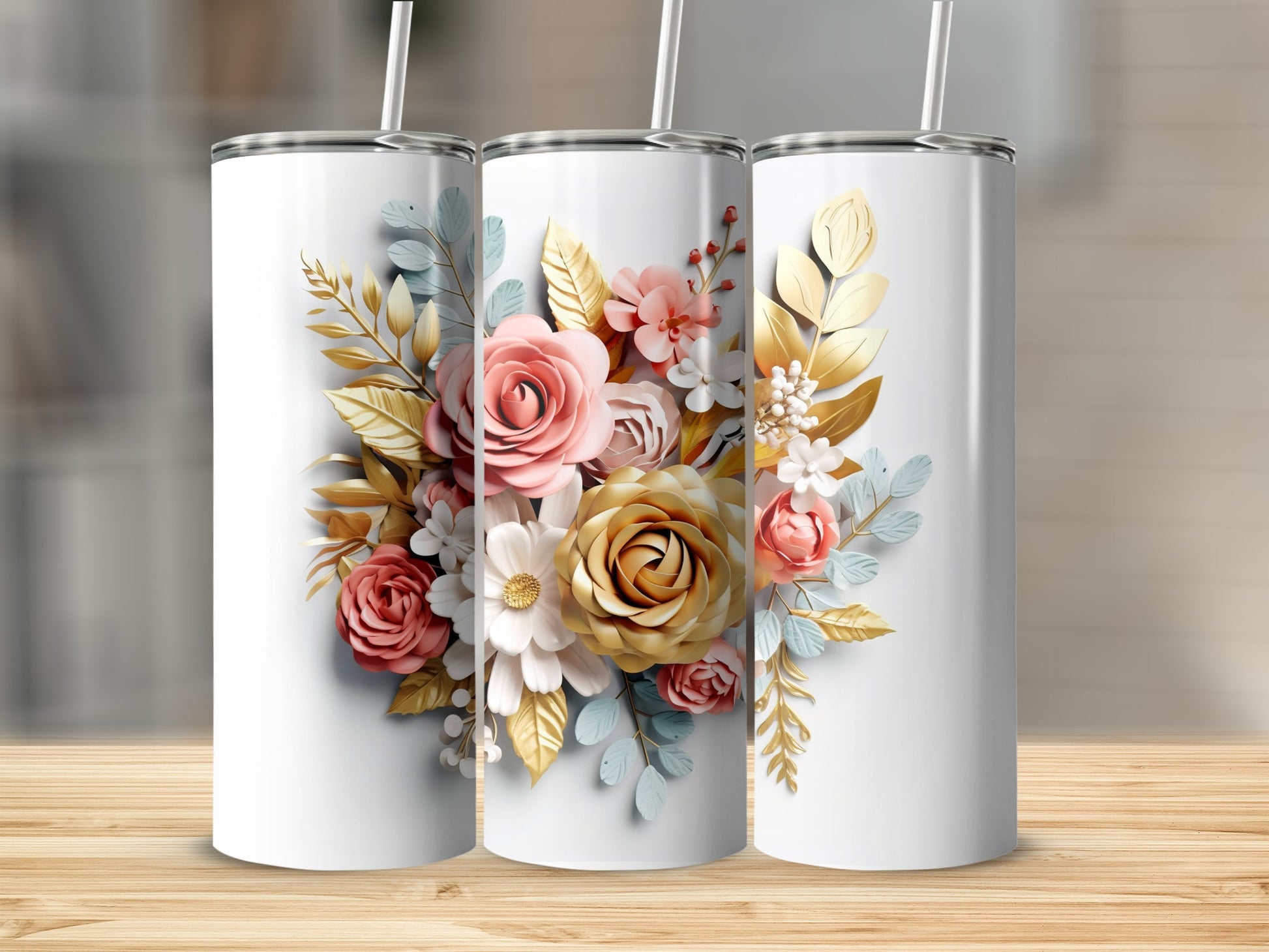 Elegant Floral Design Stainless Steel Tumbler