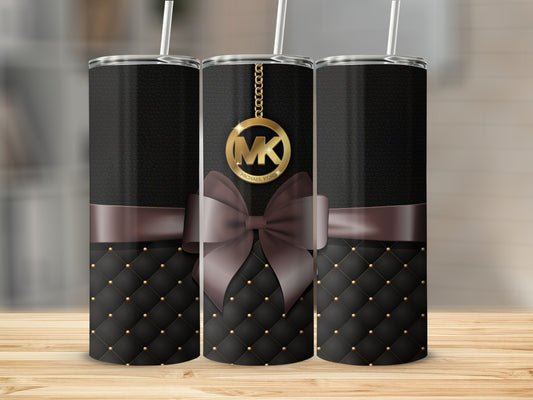Chic Black Quilted Tumbler with Bow and Gold Monogram