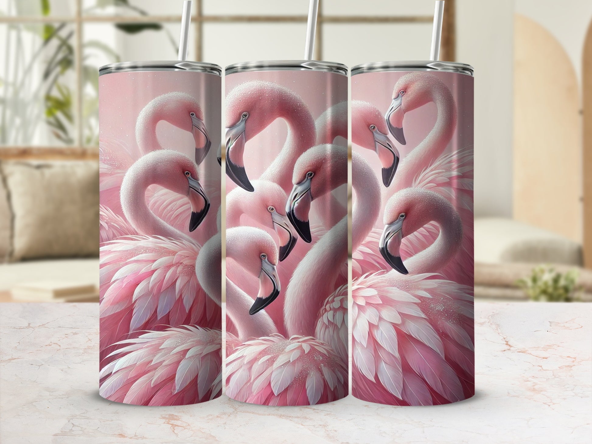 Graceful Flamingo Design Insulated Tumbler Cup