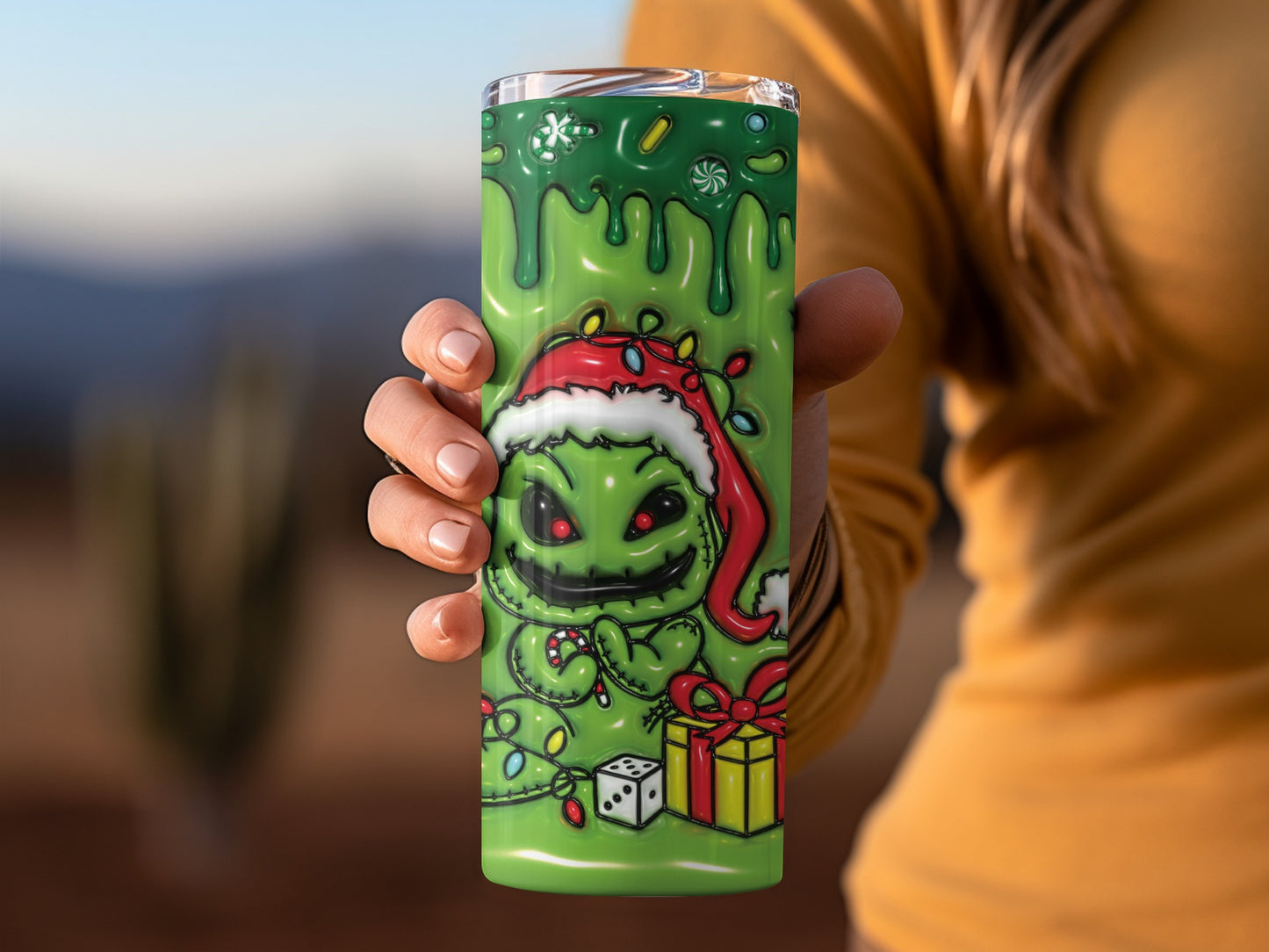 Green Christmas Creature Art Tumbler for Holiday Fun