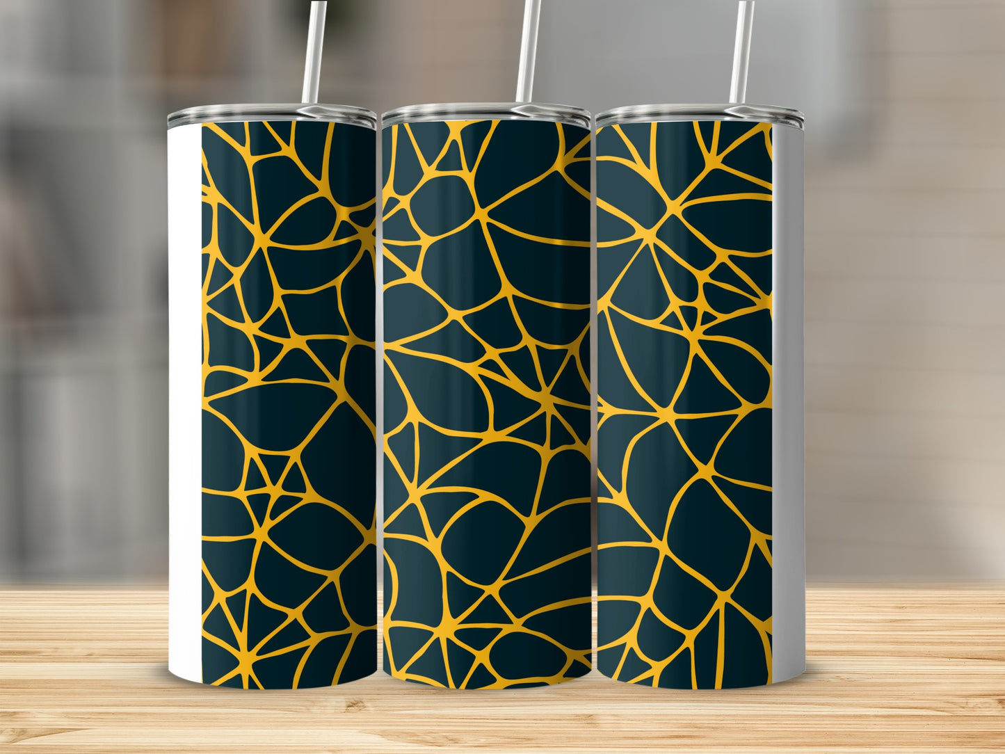 Dark Blue Gold Irregular Lines Abstract Pattern Tumbler product type