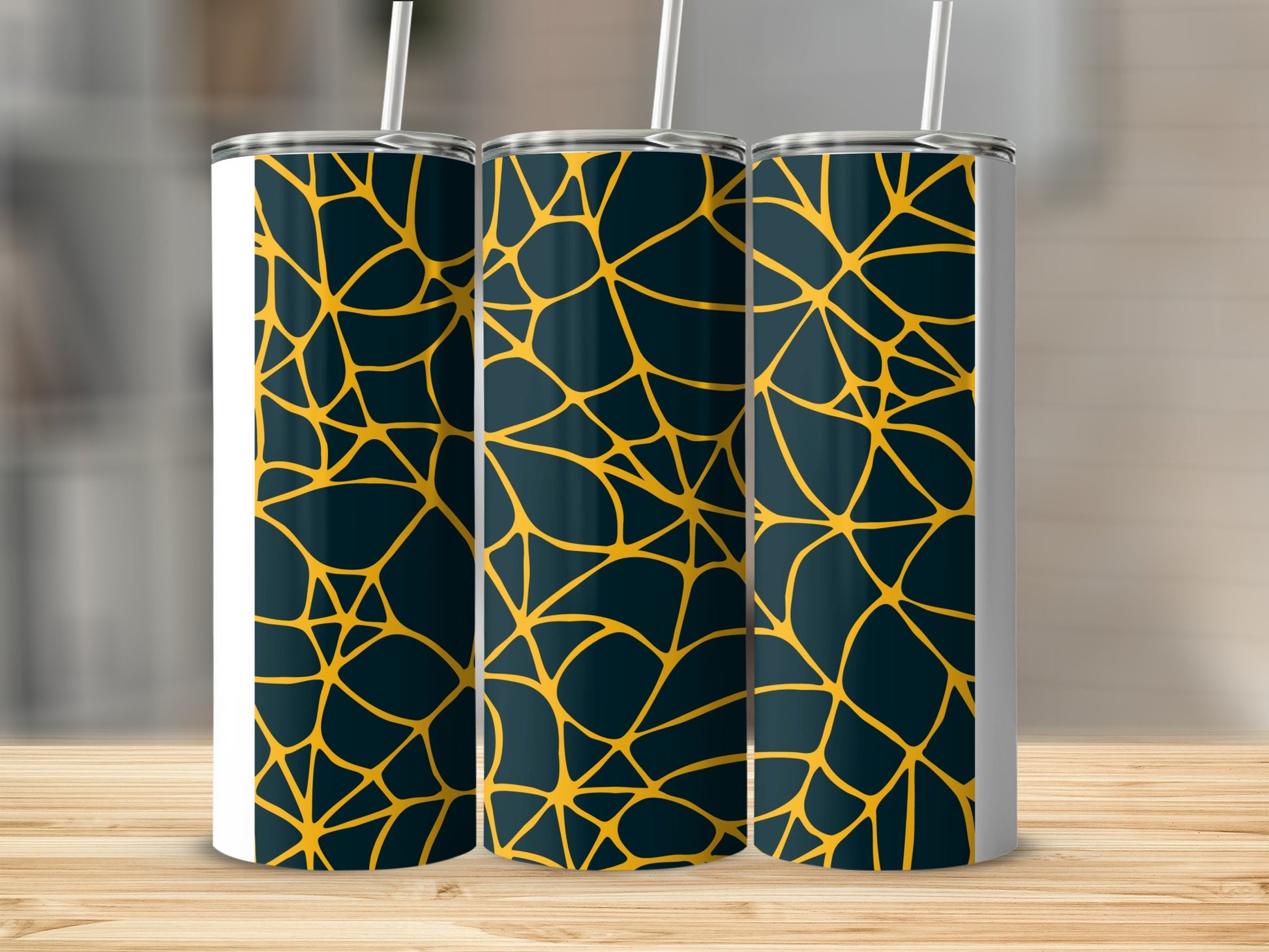 Dark Blue Gold Irregular Lines Abstract Pattern Tumbler product type