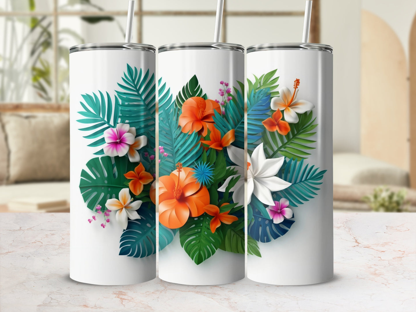 Vibrant Tropical Floral Design Insulated Tumbler Product