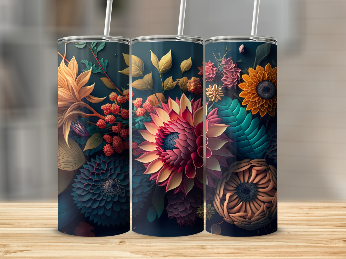 Colorful Floral Design Tumbler Set for Beverage Lovers