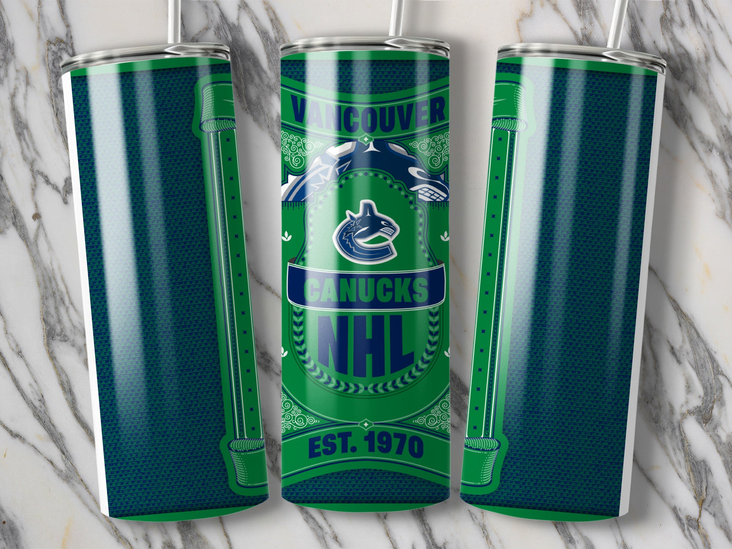 Vancouver Canucks NHL Est 1970 Logo Art Tumbler