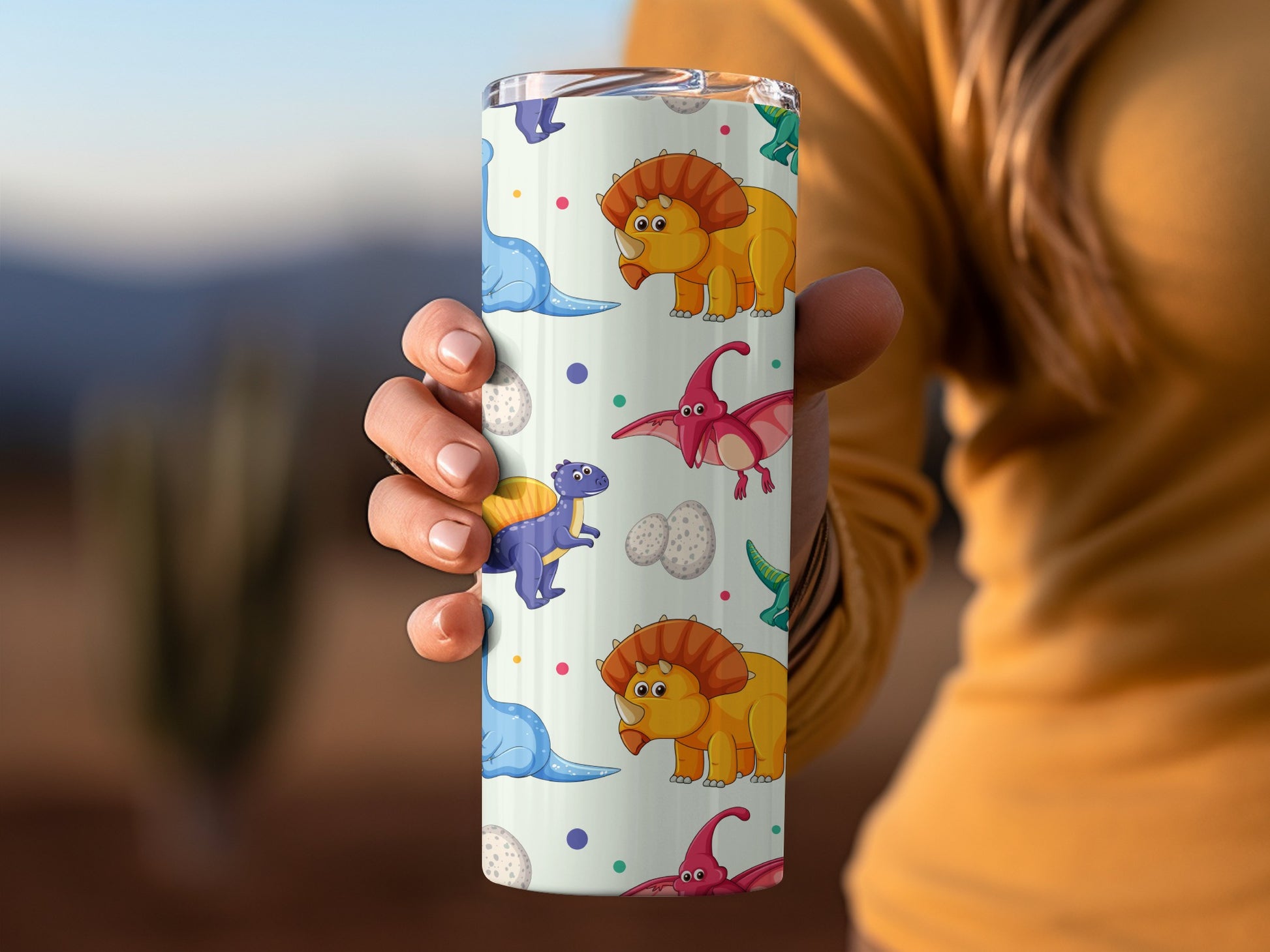Colorful Dinosaur Print Travel Tumbler for Kids
