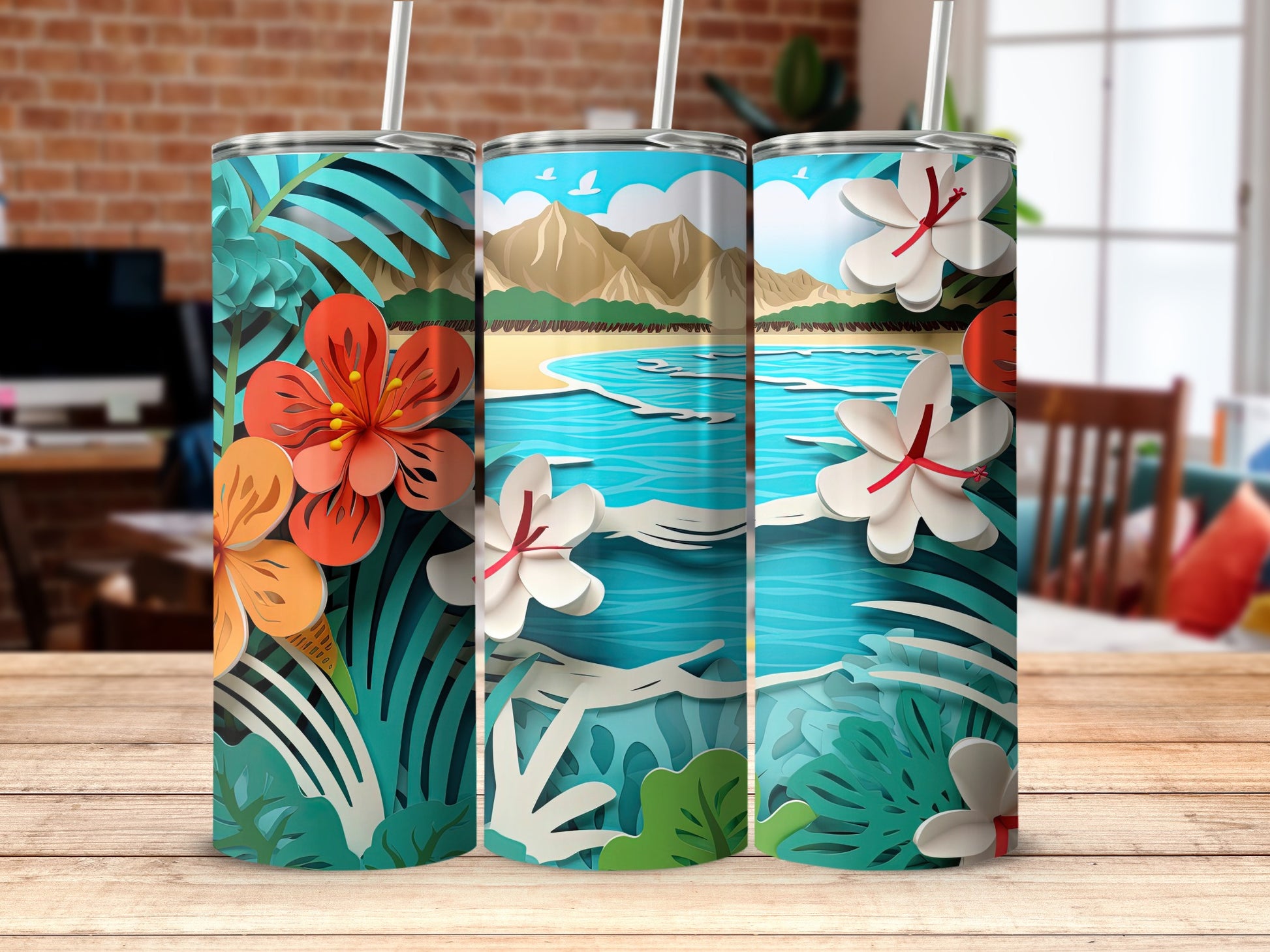 Colorful Tropical Beach Scene Tumbler
