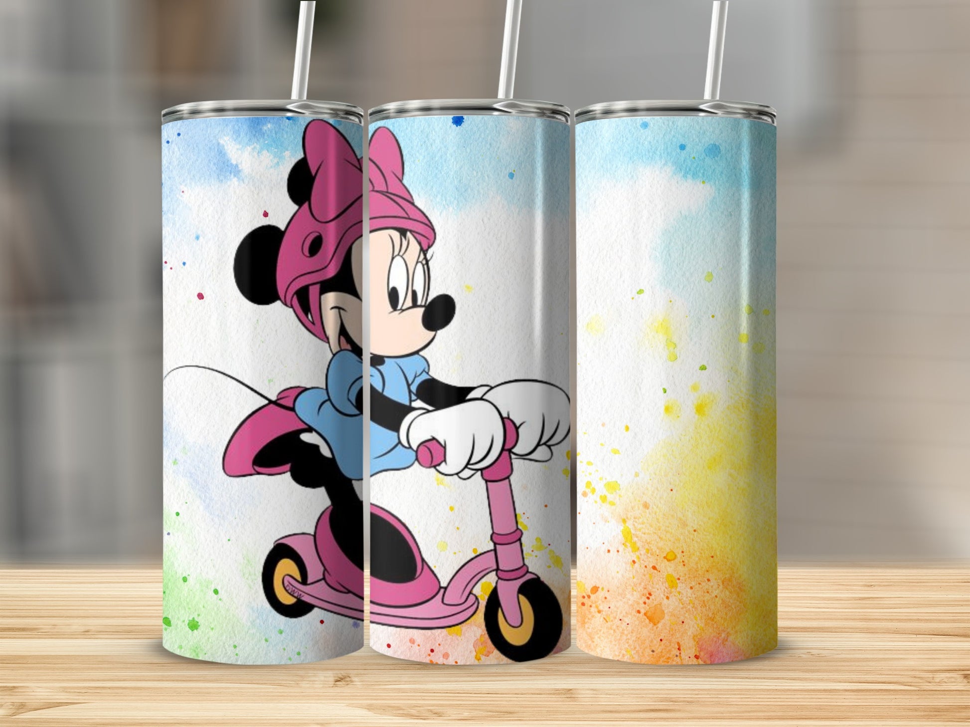 Cute Minnie Mouse on Pink Scooter Tumbler Drinkware