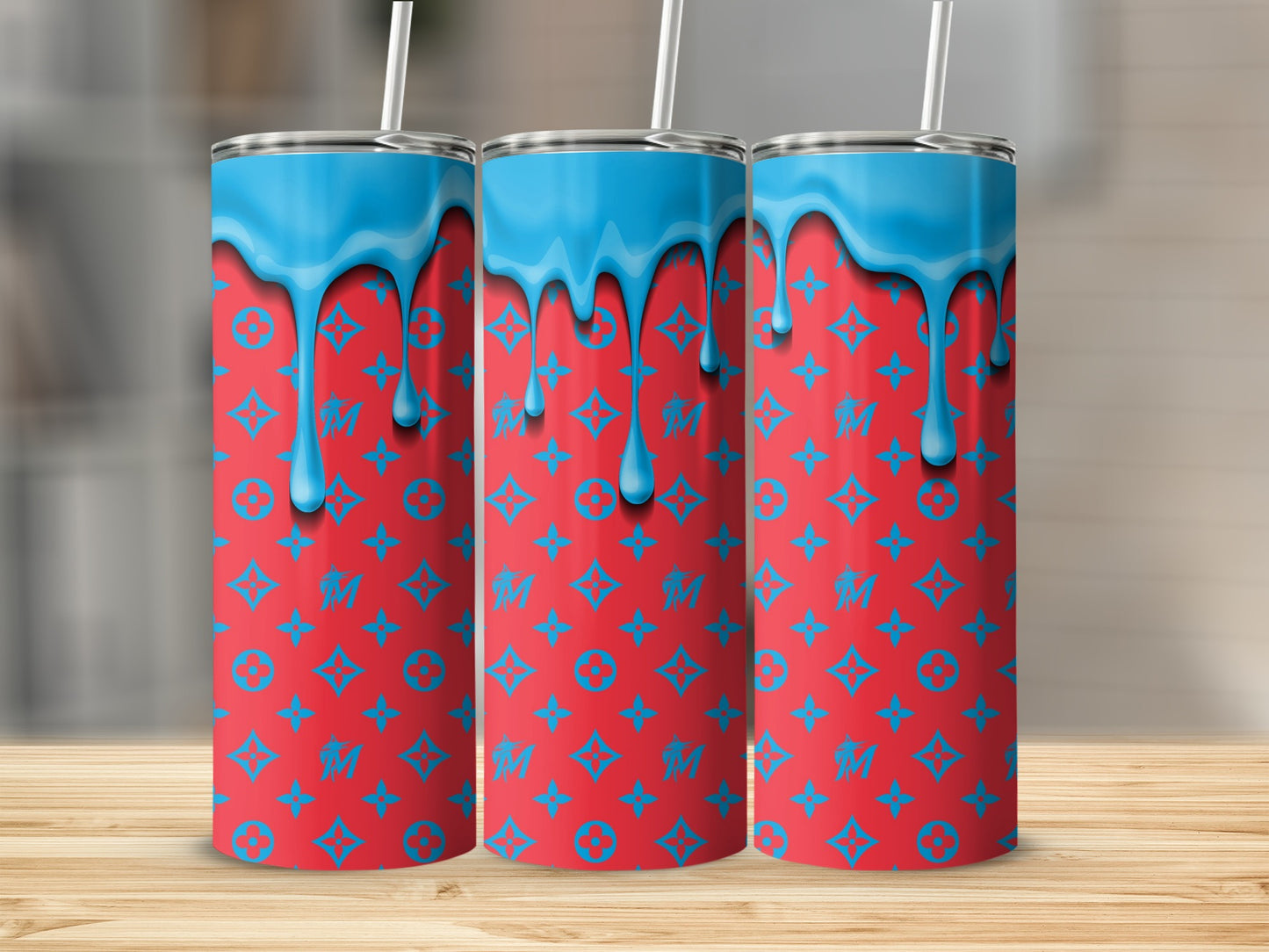 Red Pattern Light Blue Drips Tumblers