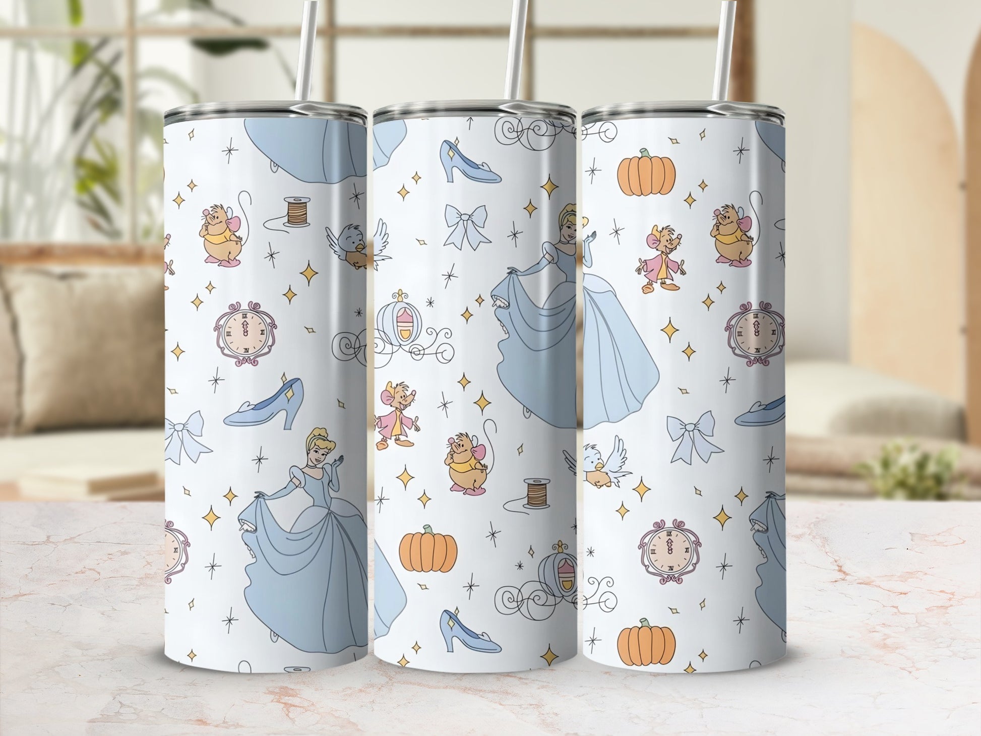 Elegant Cinderella Themed Tumbler with Straw Cup Product