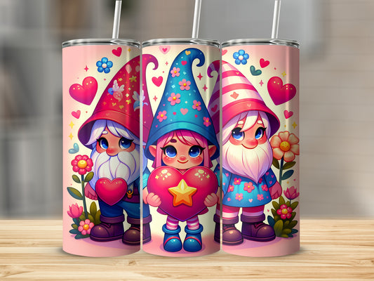 Cute Colorful Gnome Design on Pink Themed Tumbler