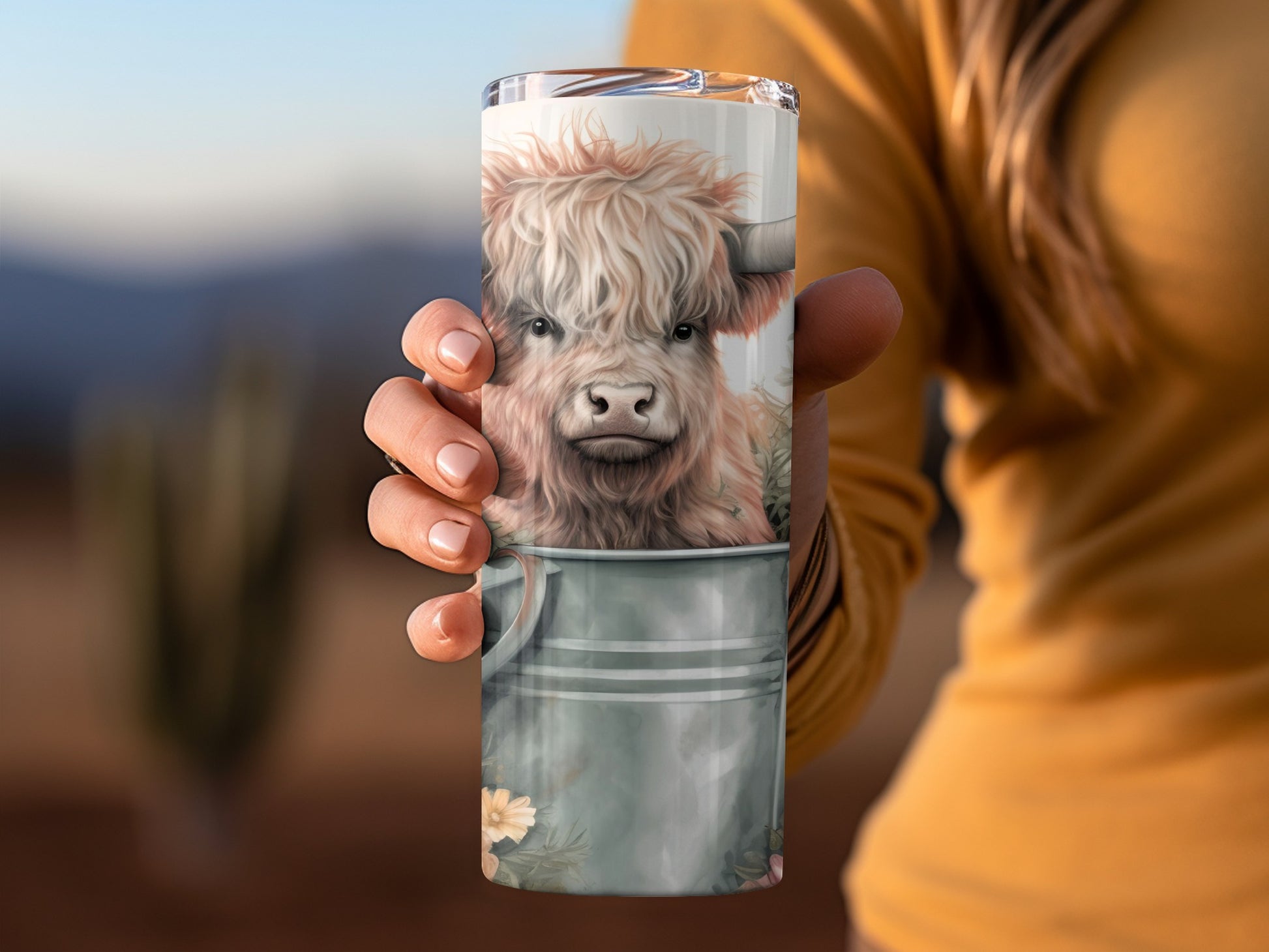 Cute Highland Cow in a Mug Design Travel Tumbler