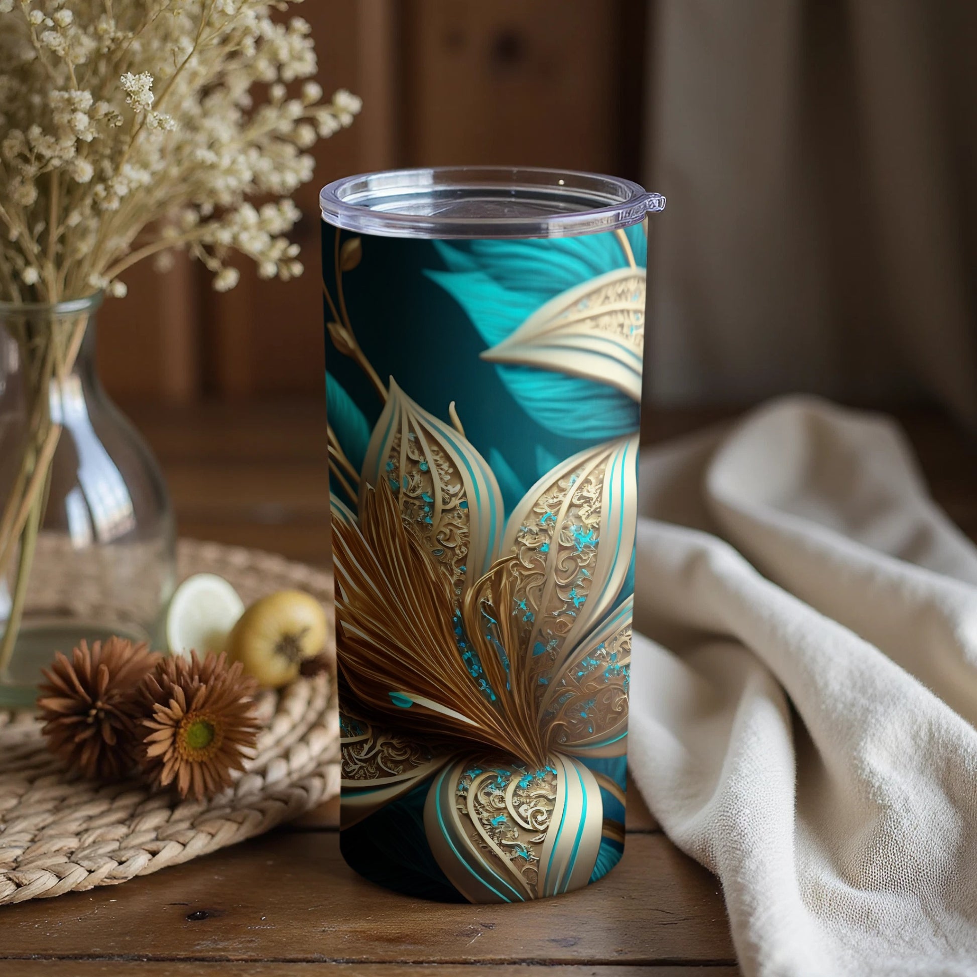 Elegant Floral Design Insulated Tumbler Travel Cup