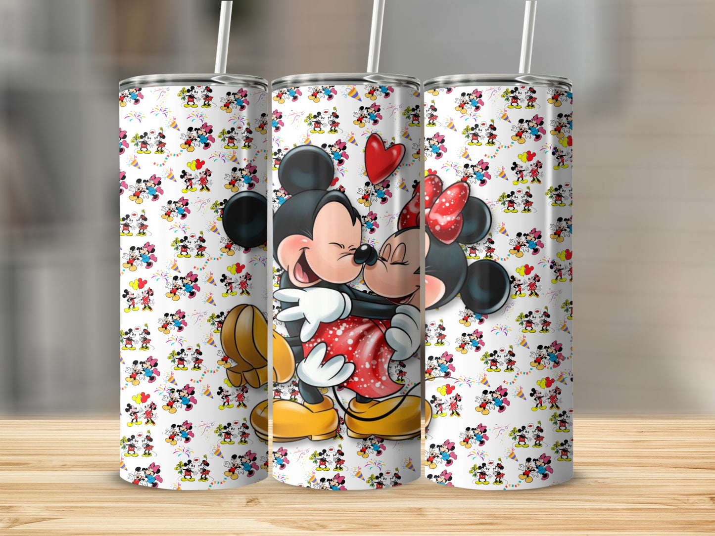 Mickey and Minnie Mouse Kissing Straw Tumbler