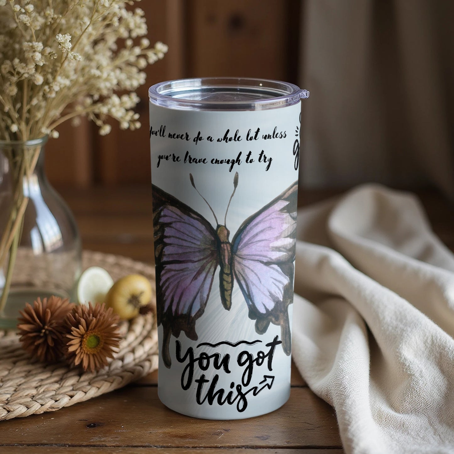 Inspirational Butterfly Tumbler with Motivational Quote