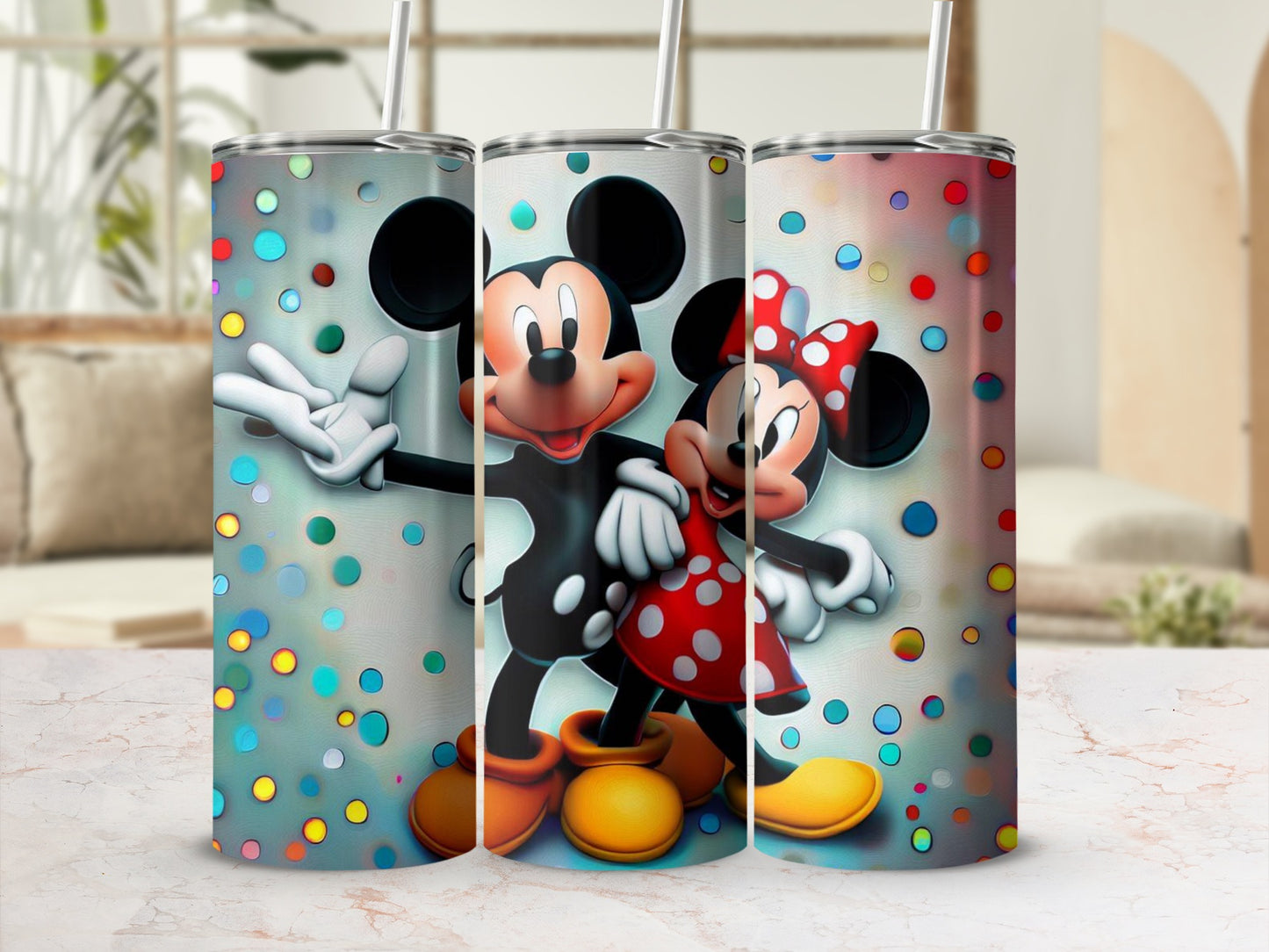 Classic Mickey Minnie Colorful Dots Tumbler Design